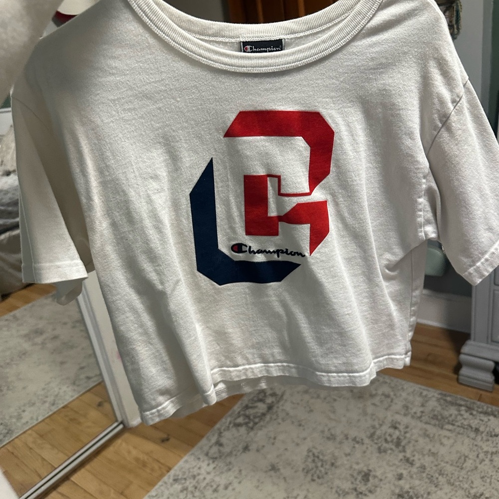Champion White and Red Short Sleeve Tee with Graphic Logo